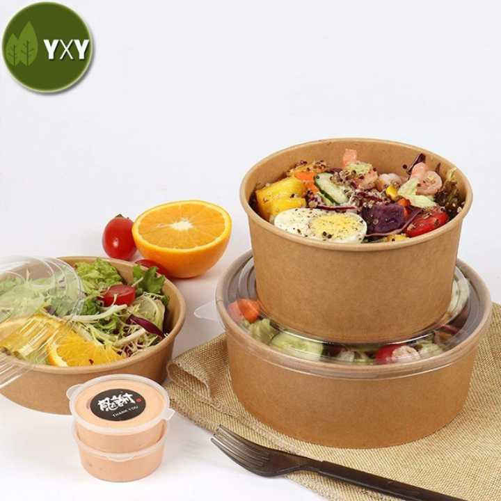 100% Eco Friendly Kraft Paper Salad Bowl With Lid